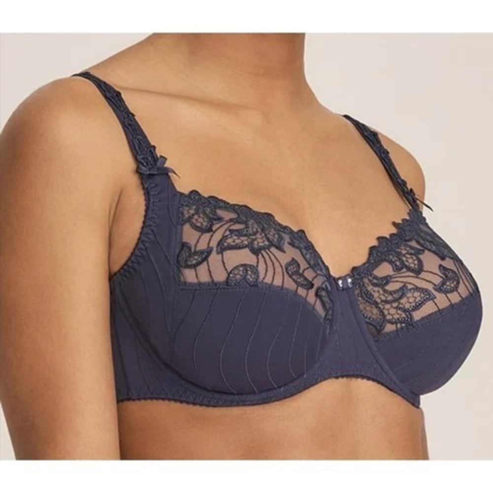 Prima Donna Deaville Full Cup Bra Size EU 80H/US 36H Blue Lace Floral Semi Sheer